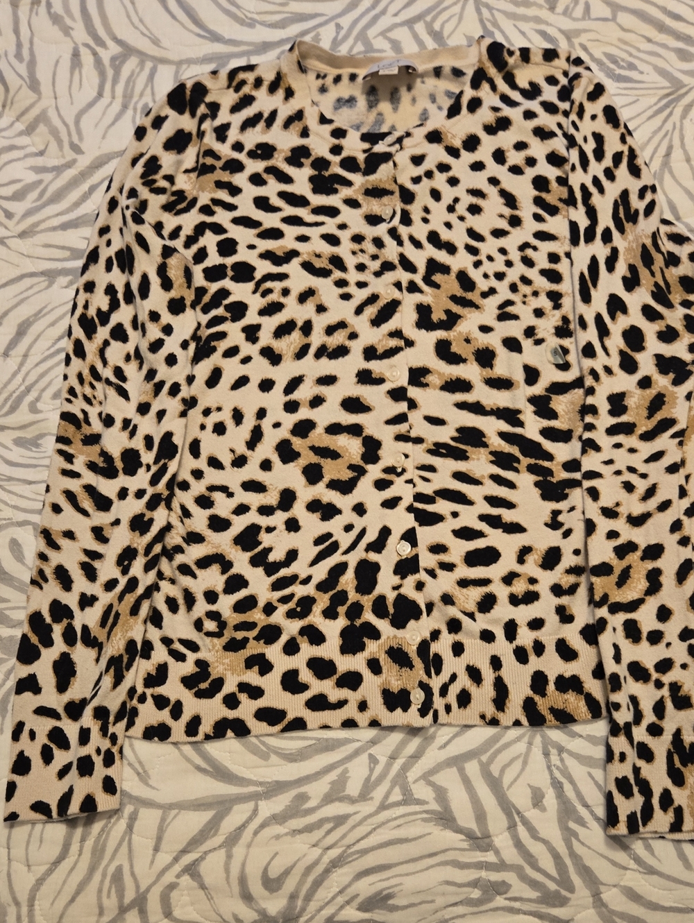 Loft Leopard Print Button-Front Women's Sweater - Beige/Black Size Small.
